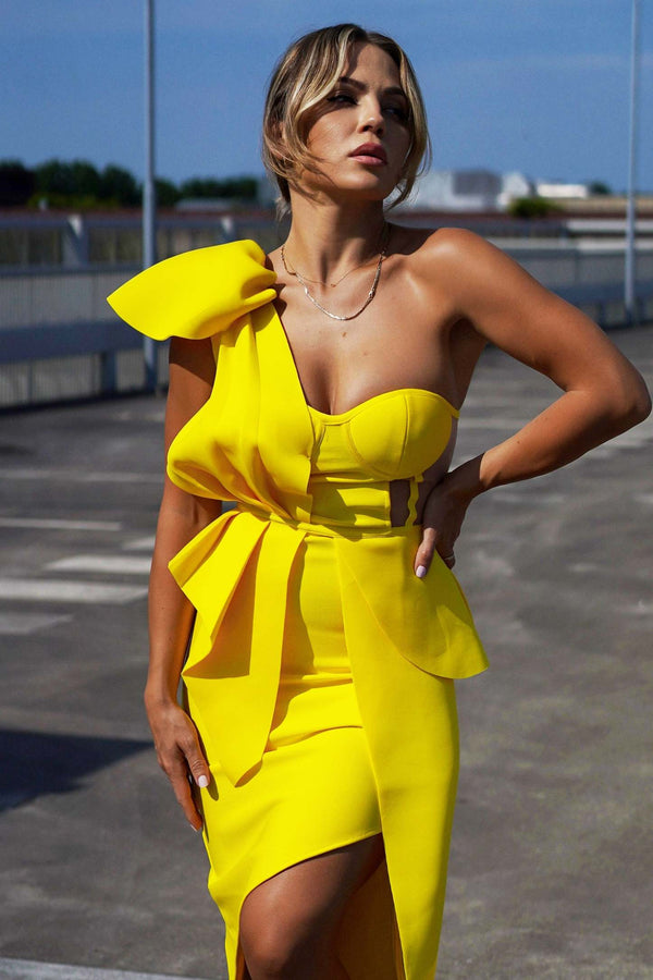 Tek Omuzlu Kokteyl Midi Elbise