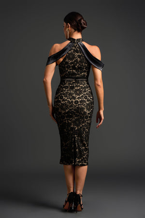 Tereza Dantel Bandaj Halter Yaka Midi Elbise
