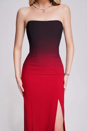 Masaka Strapless Yırtmaçlı Maxi Elbise