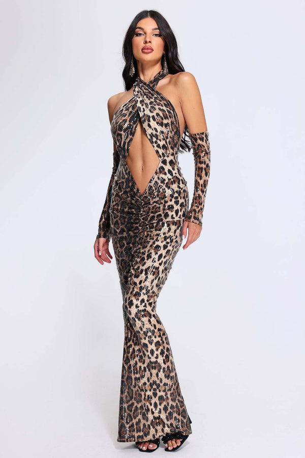 Halter Yaka Simli Elbise