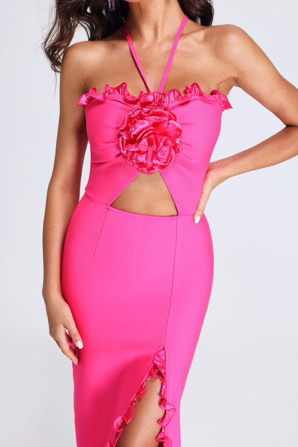 Lori Halter Yaka Pembe Bandaj Elbise