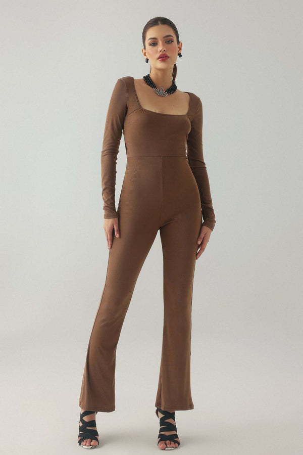 Yeşil kare yaka tulum, polyester kumaşlı