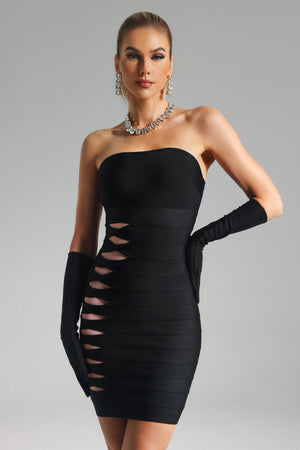 Kesik detaylı mini bandaj elbise, polyester ve spandex karışımı