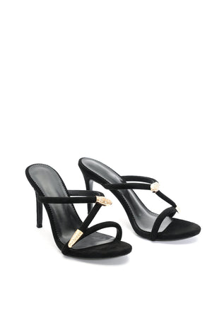 Metalik Poli Taş İşlemeli Stiletto Sandalet