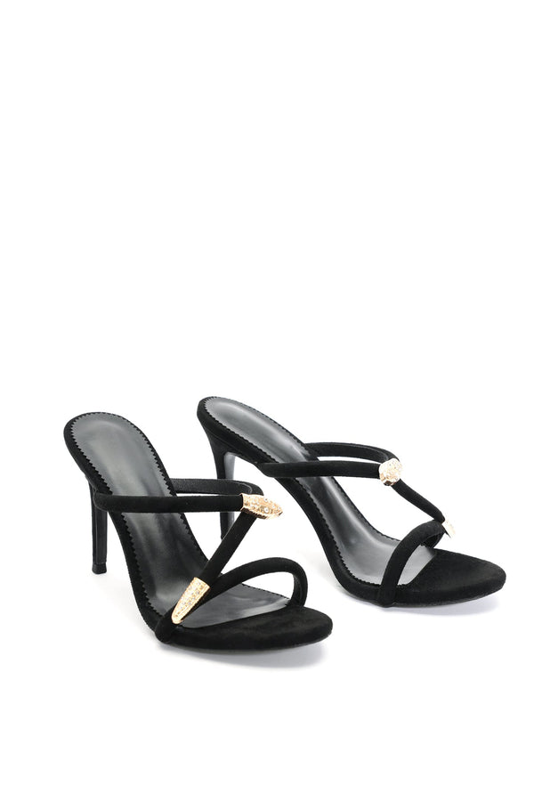 Metalik Poli Taş İşlemeli Stiletto Sandalet