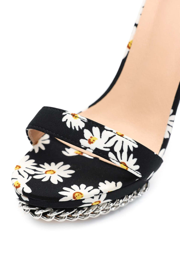 Grasa Çiçek Desenli İnce Bantlı Stiletto Sandalet