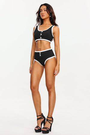 Düğmeli Naylon Spandex Mayo Takımı