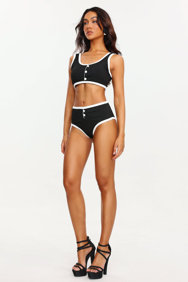 Düğmeli Naylon Spandex Mayo Takımı
