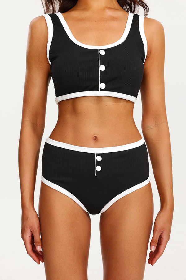 Düğmeli Naylon Spandex Mayo Takımı