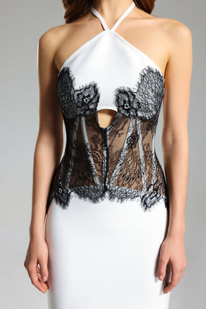 Bağcıklı Dantel Mesh Halter Elbise