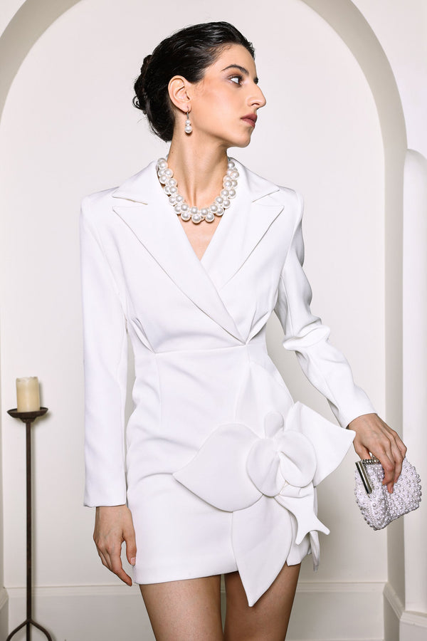 Forina Çiçek Desenli Beyaz Blazer Elbise