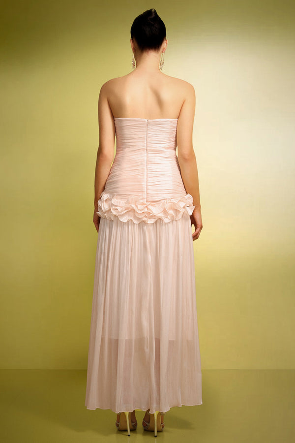 Ronja Kolsuz Çiçek Desenli Kırışık Maxi Elbise