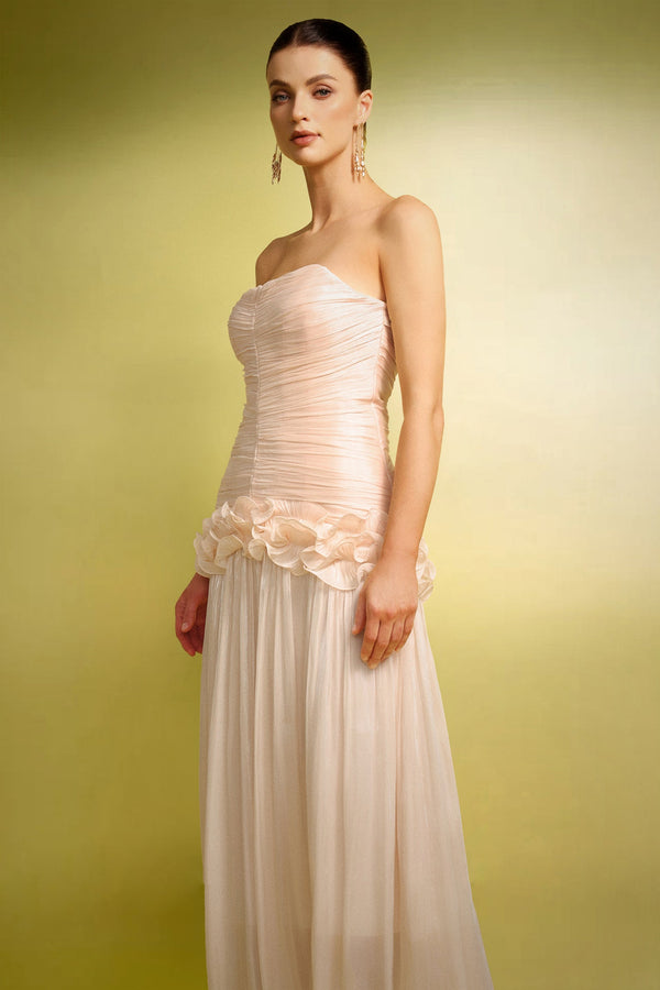 Ronja Kolsuz Çiçek Desenli Kırışık Maxi Elbise