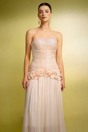 Ronja Kolsuz Çiçek Desenli Kırışık Maxi Elbise