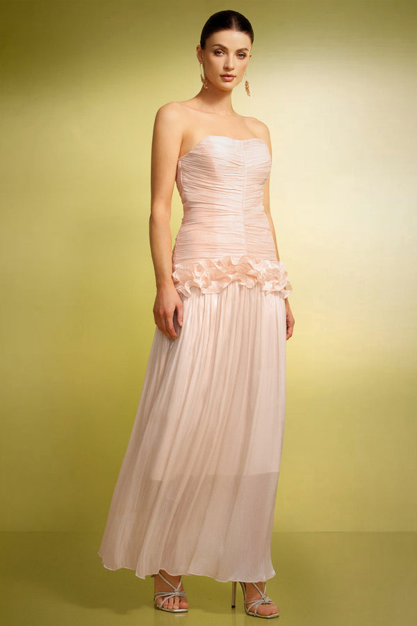 Ronja Kolsuz Çiçek Desenli Kırışık Maxi Elbise