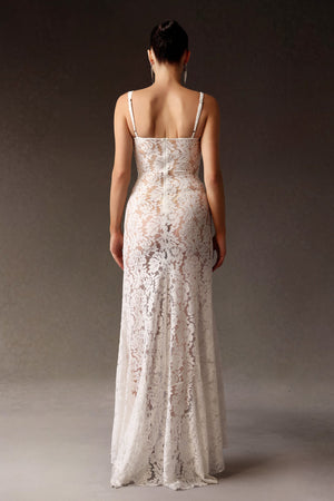 Nylah Dantelli Kolsuz Uzun Elbise