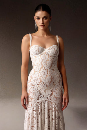 Nylah Dantelli Kolsuz Uzun Elbise