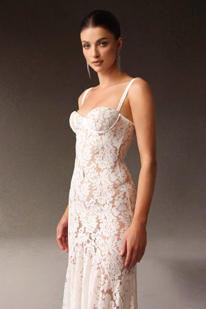 Nylah Dantelli Kolsuz Uzun Elbise