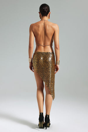 Mauris Leopar Desenli Metal Halter Etek Takımı