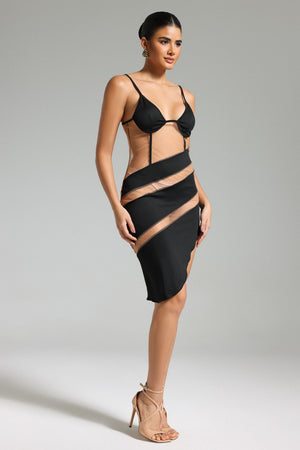 Livana Halter Yaka Patchwork Mesh Elbise