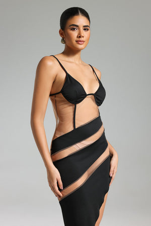 Livana Halter Yaka Patchwork Mesh Elbise