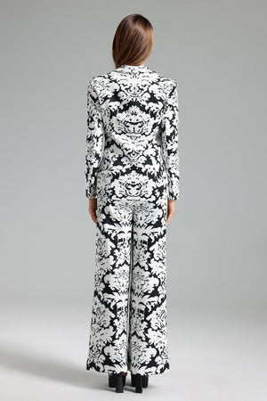 Siyah Telka Çiçek Desenli Blazer Takım