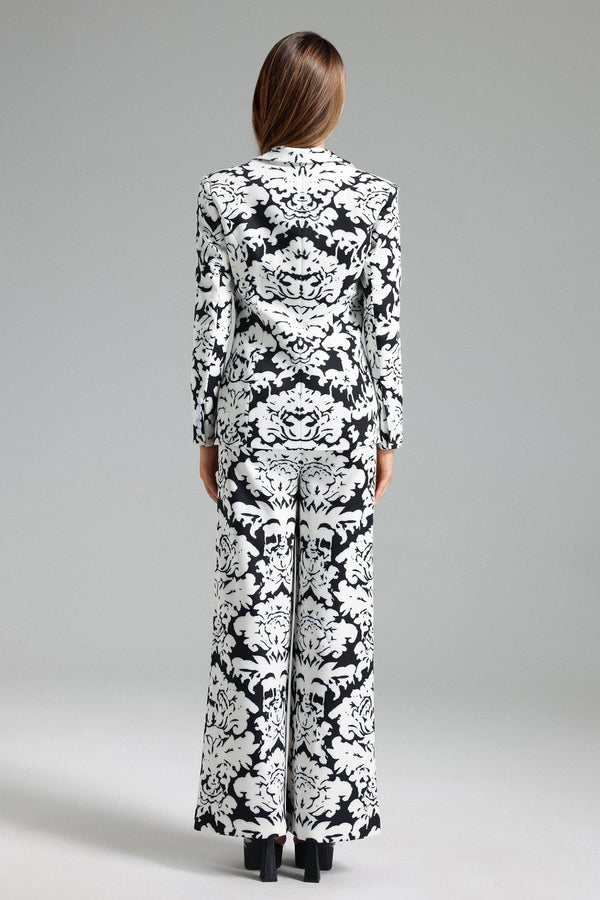 Siyah Telka Çiçek Desenli Blazer Takım