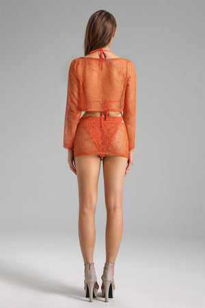 Rocelle Turuncu Örgü Bikini Dört Parça Set