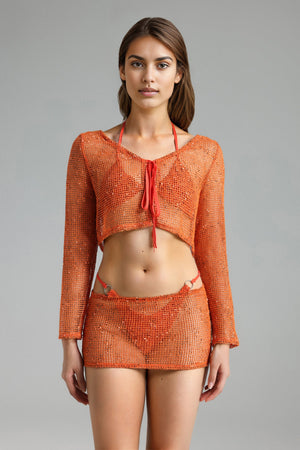 Rocelle Turuncu Örgü Bikini Dört Parça Set