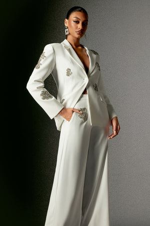 Bordo Taş Detaylı Blazer Takım