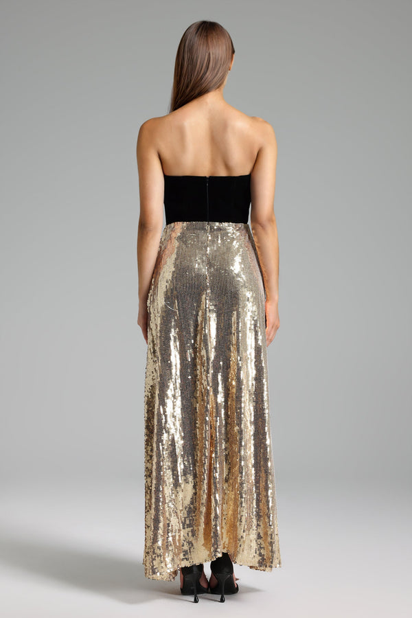 Rosie Payetli Straplez Maxi Elbise