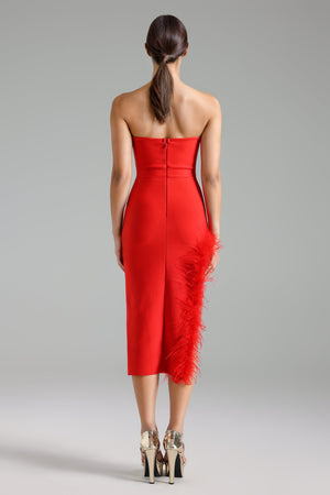 Sarai Strapless Yırtmaç Detaylı Bandaj Maxi Elbise
