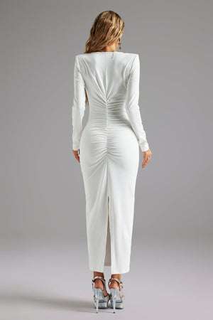 Uercia Derin V Yaka Kısa Kollu Midi Elbise