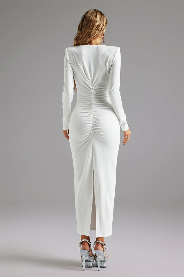 Uercia Derin V Yaka Kısa Kollu Midi Elbise