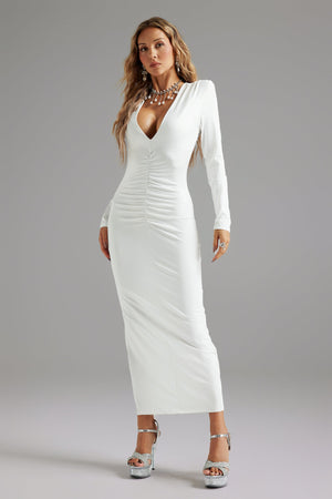 Uercia Derin V Yaka Kısa Kollu Midi Elbise