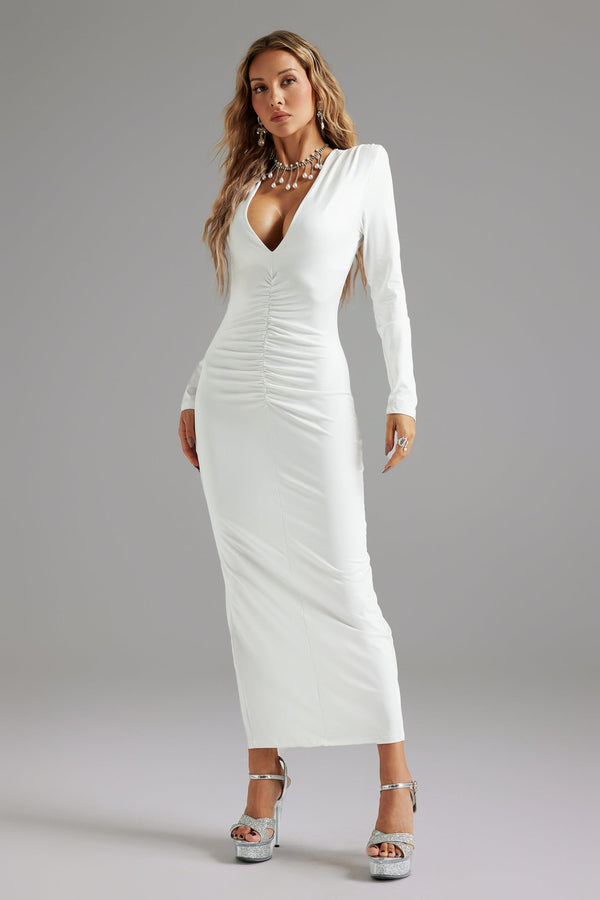 Uercia Derin V Yaka Kısa Kollu Midi Elbise