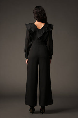 Veva V Yaka Volanlı Uzun Kollu Tulum