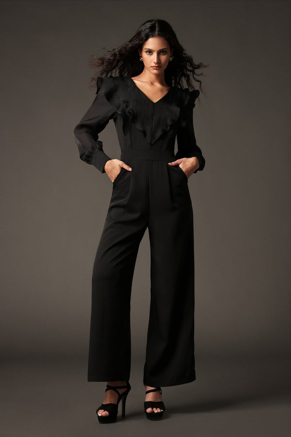 Veva V Yaka Volanlı Uzun Kollu Tulum