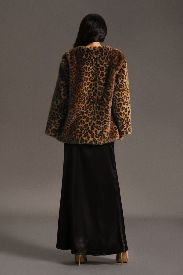 Mirae Leopar Desenli Uzun Kollu Kürk Mont