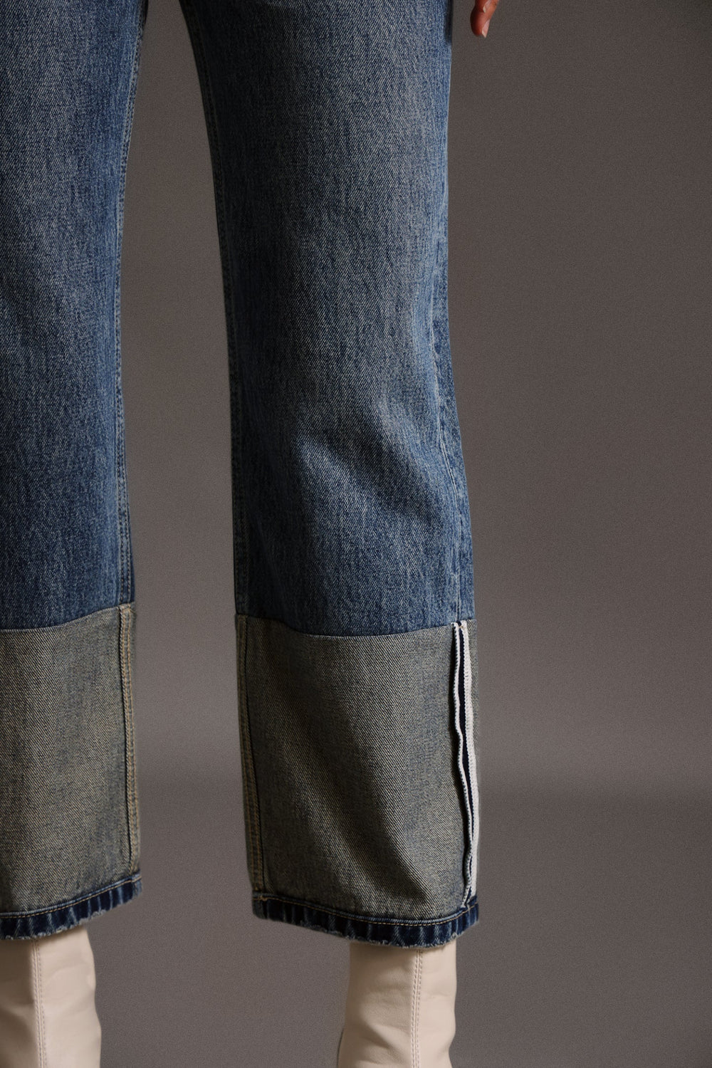 Yüksek bel düz kesim kot pantolon, mavi denim fabric