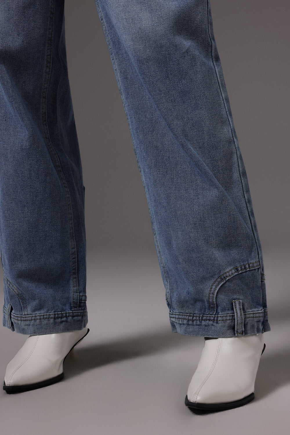 Hazel renkli, pamuklu kumaştan yapılmış maxi kot pantolon