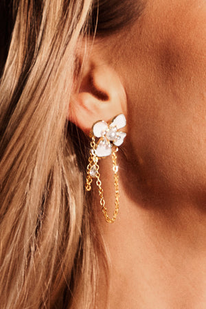 Renkli çiçek desenli ve püsküllü Yako zincir küpeler