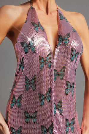 Uama Halter Yaka Pilili Mini Elbise