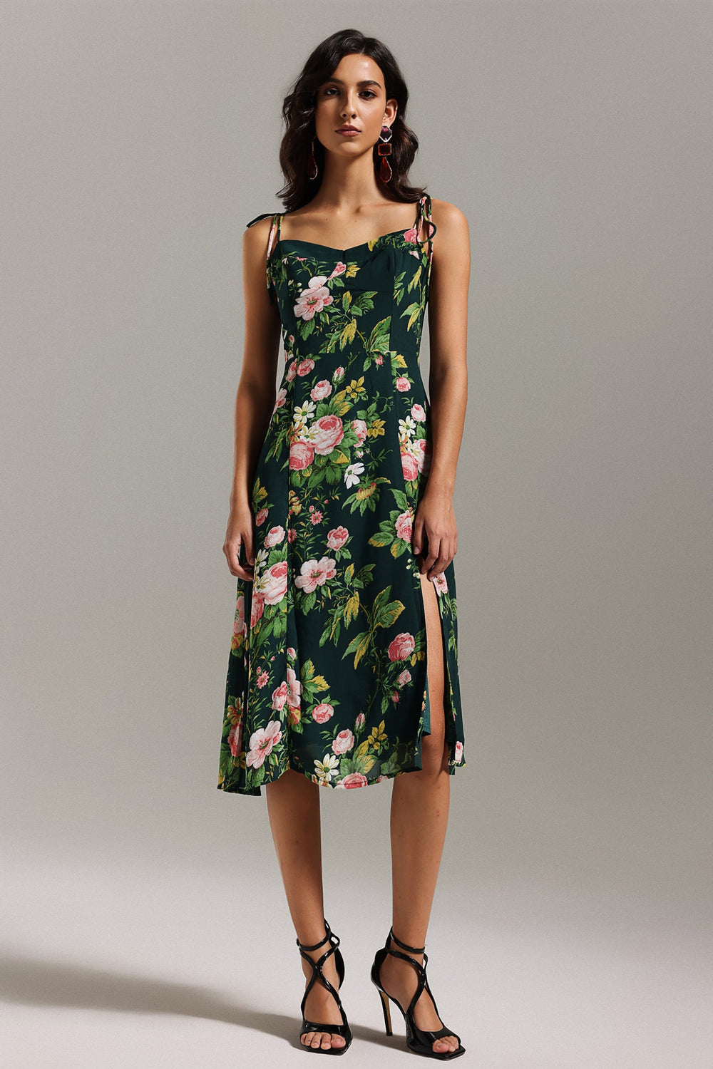 Radmila çiçek desenli polyester maxi elbise, makinede yıkanabilir