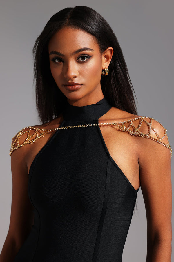 Metal omuz zinciri, parlak gümüş renkli ve ayarlanabilir uzunlukta