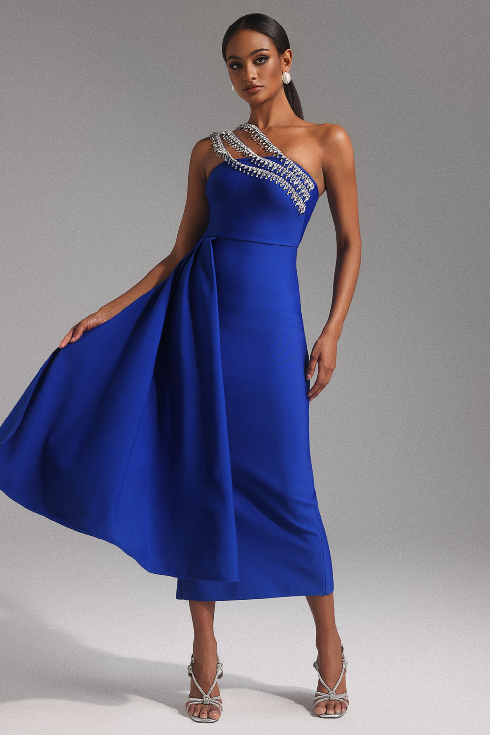 Stretch fitted dress with ruched detailing in a solid color