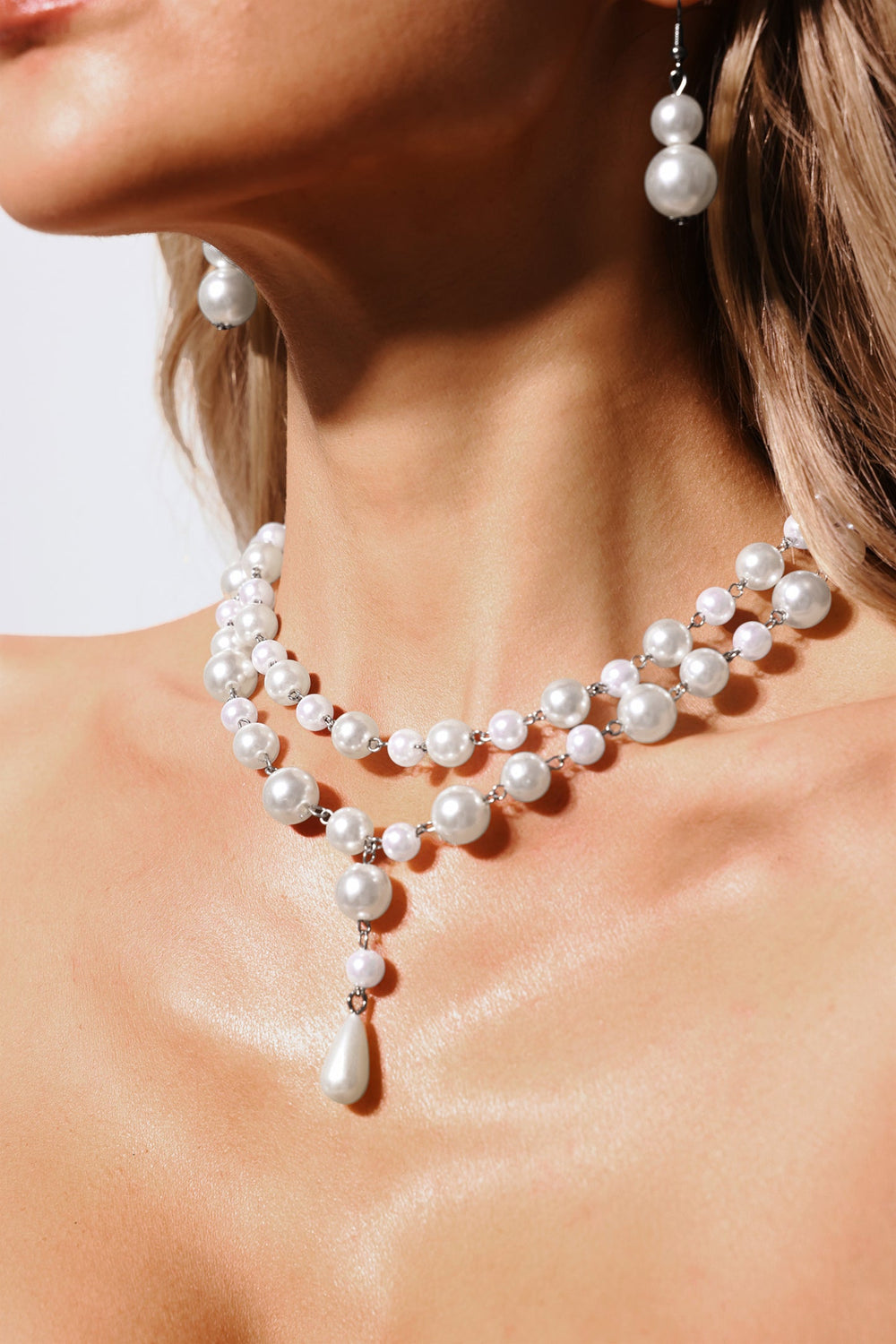 İki katlı inci detaylı gümüş Kori kolye