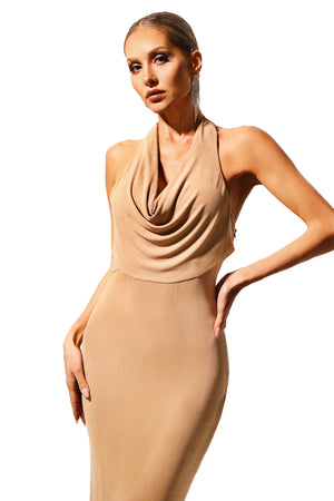 Quany Halter Yaka Kolsuz V Yaka Maksi Elbise