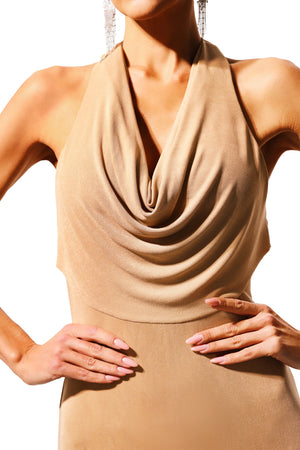 Quany Halter Yaka Kolsuz V Yaka Maksi Elbise