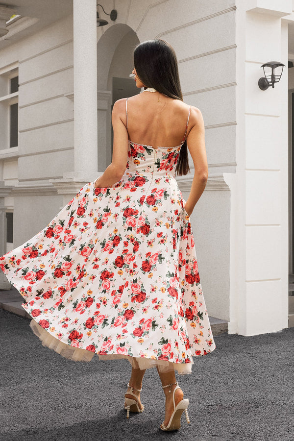 Giada Bağcıklı Çiçek Desenli Maksi Elbise